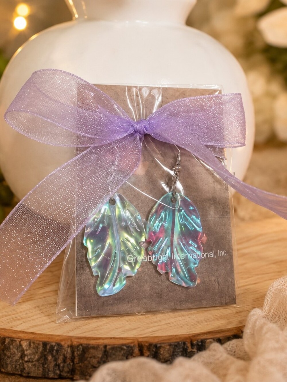 Iridescent Leaf Acrylic Drop Earrings 🌊Ocean🔆Moana🐚Vaca🌸(Free Gift Included) - Picture 2 of 3